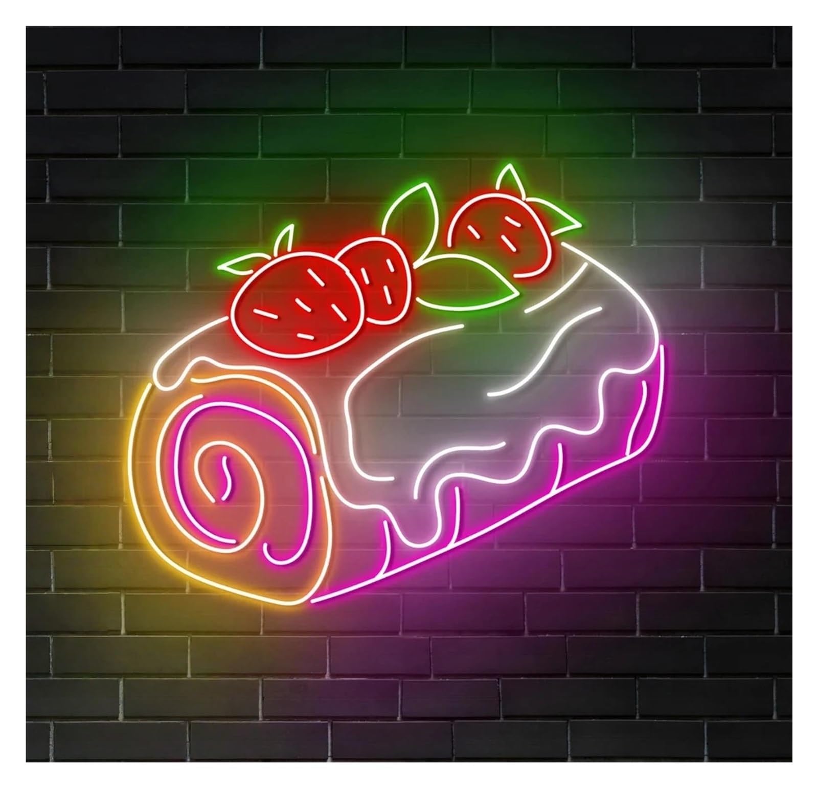 Luces de neón Letrero De Neón De Pastel De Fresa Y Fruta, Regulable, Para Escaparates, Decoración De Restaurantes, Cafeterías, Postres, Pasteles, Panaderías, Fiestas,38cm