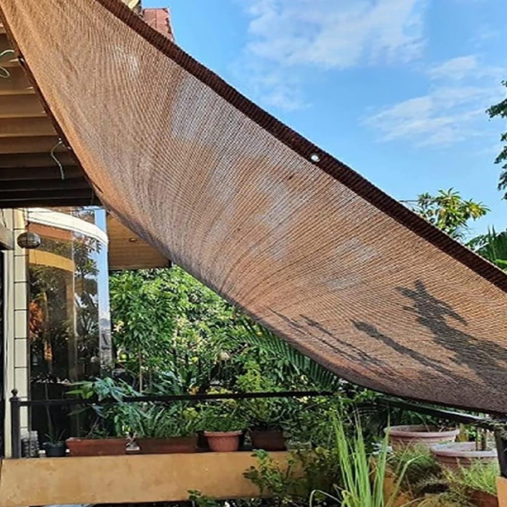 Malla transpirable anti-UV para invernadero y jardín, malla de 10 x 16.4 pies con ojales, perfecta para protección de plantas, balcón y uso al aire libre (marrón)