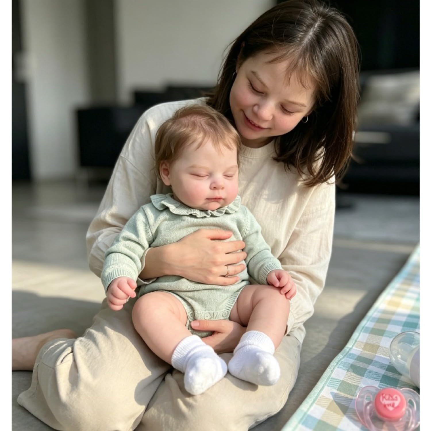 Lonian Reborn-Baby Bambole 20 Pollici Realistico Bambole pieno Panno Corpo Ragazze Realistico Dormire Neonato con Abiti Verdi Occhi Chiusi