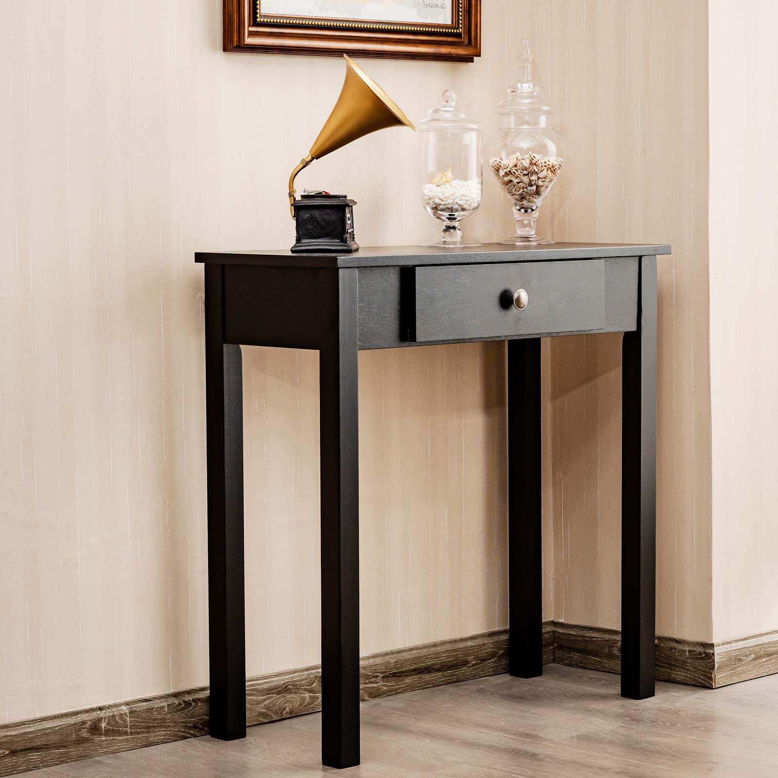 COSTWAY Recibidores de Entrada con Cajón, Consola Recibidor Estrecho de Madera, Mesa Consola Salon Pasillo Entrada, 71 x 30 x 71 cm (Negro)