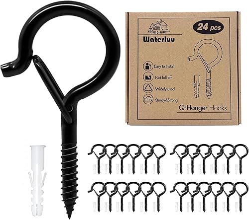 24 ganchos para luces de cadena, ganchos Q con hebilla de seguridad para plantas de techo, ganchos de luz al aire libre resistentes al viento para