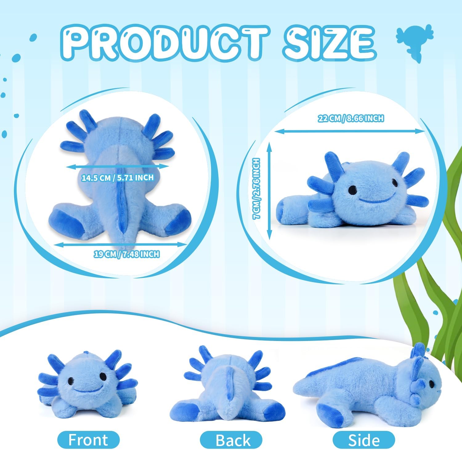 Stuffed Axolotl Plush,Axolotl Toy,8.66" Axolotls Plush Toy,Birthday Gift for Boys and Girls Gift for Christmas.(Blue,1 Pack)