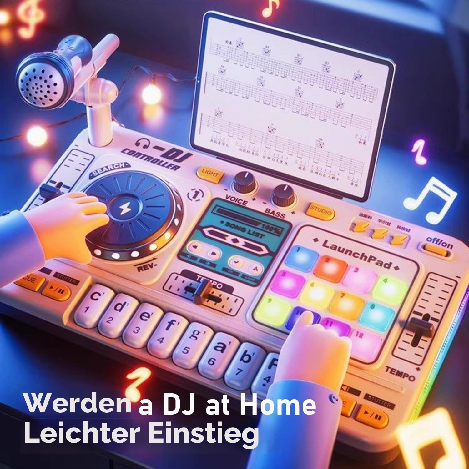 Dj Pult Anfänger,Dj Pult Kinder,Dj Mischpult Kinder,Tragbare Dj-Station,Dj-Maschine Für Kinder,Bluetooth Mit Einstellbarem Mikrofon,Lichtverlauf,Geeignet Für Kinder Im Alter Von 3-12 Und Anfänger