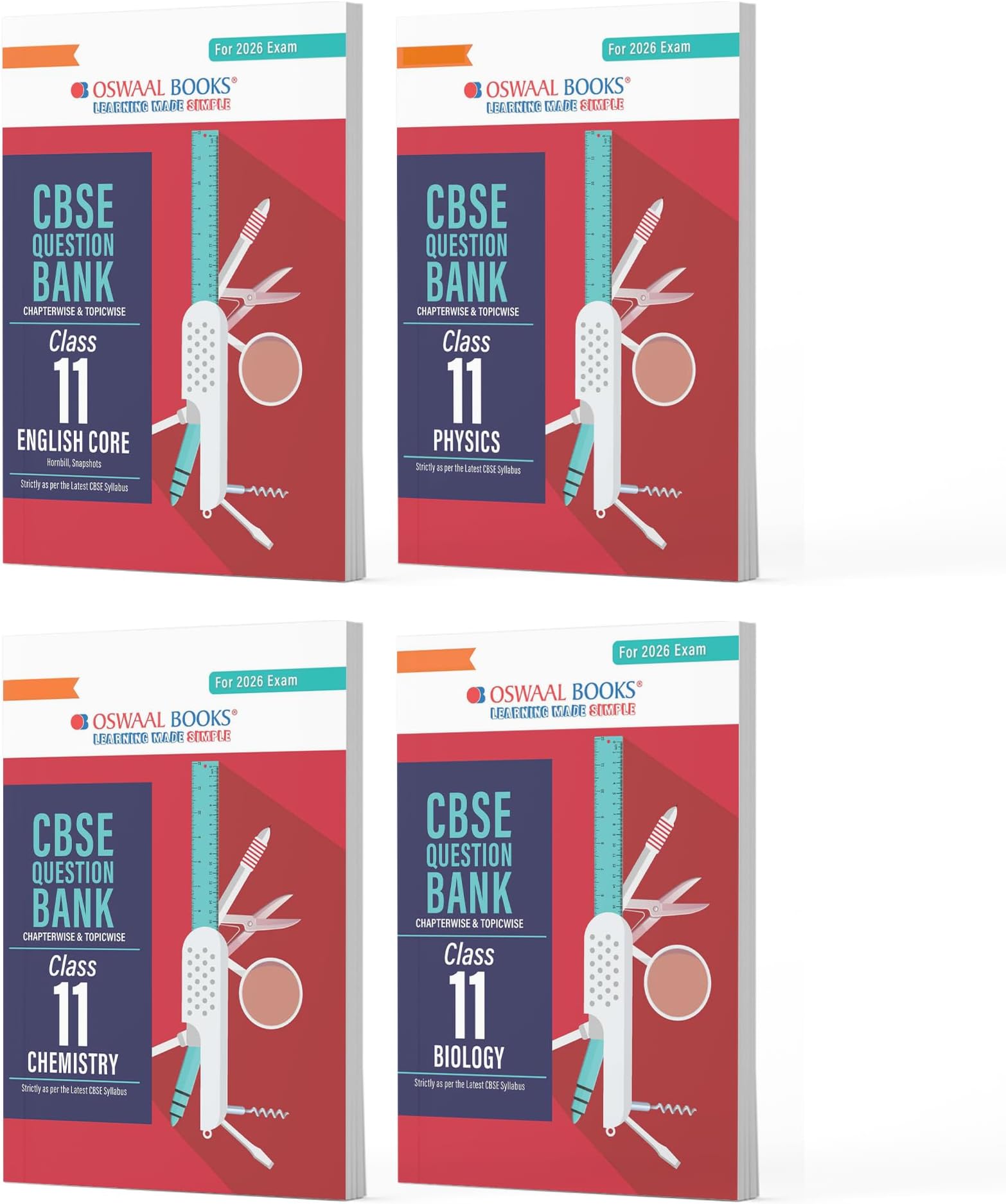 Oswaal CBSE Question Bank Class 11 Set of 4 Books | English Core | Physics | Chemistry | Biology | Chapterwise & Topicwise Solved Papers | For 2026 Exams