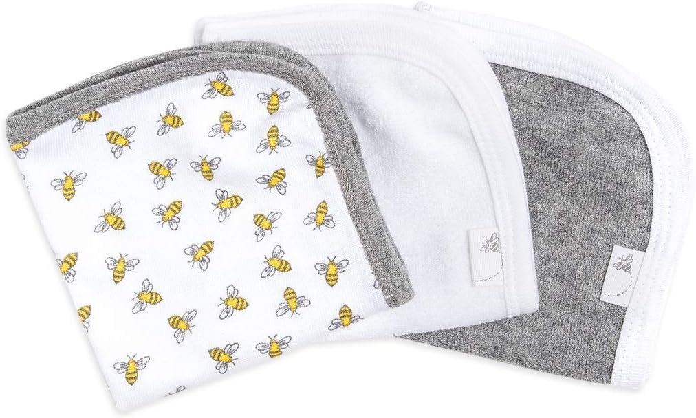 Burt's Bees Baby Infant Washcloths, 100% Organic Cotton, Soft and Super Absorbent Knit Terry Wash Cloth - 3 Pack Set