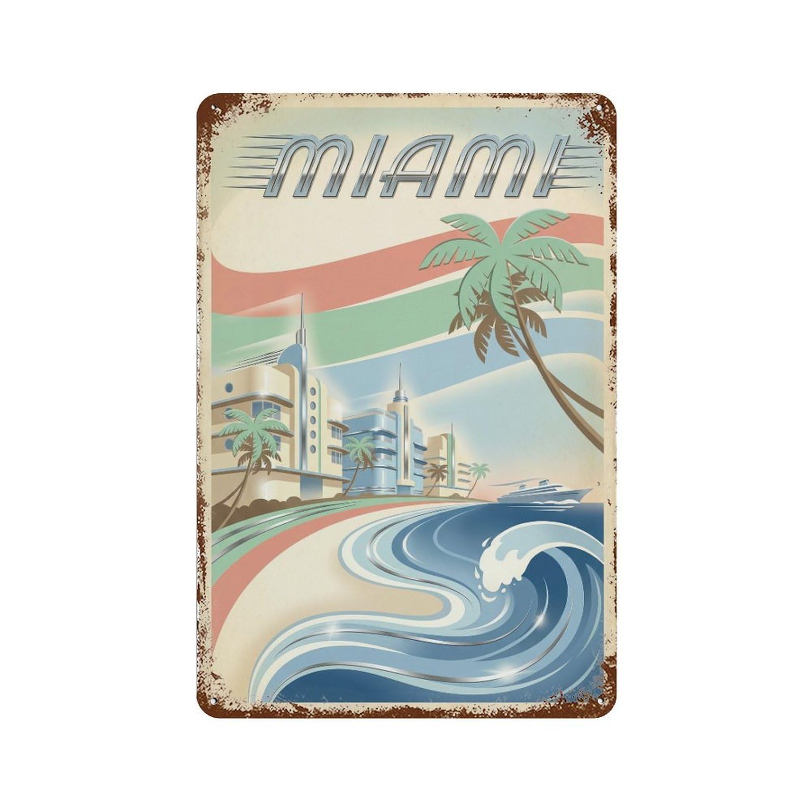 Metal Tin Sign Travel Retro USA Miami