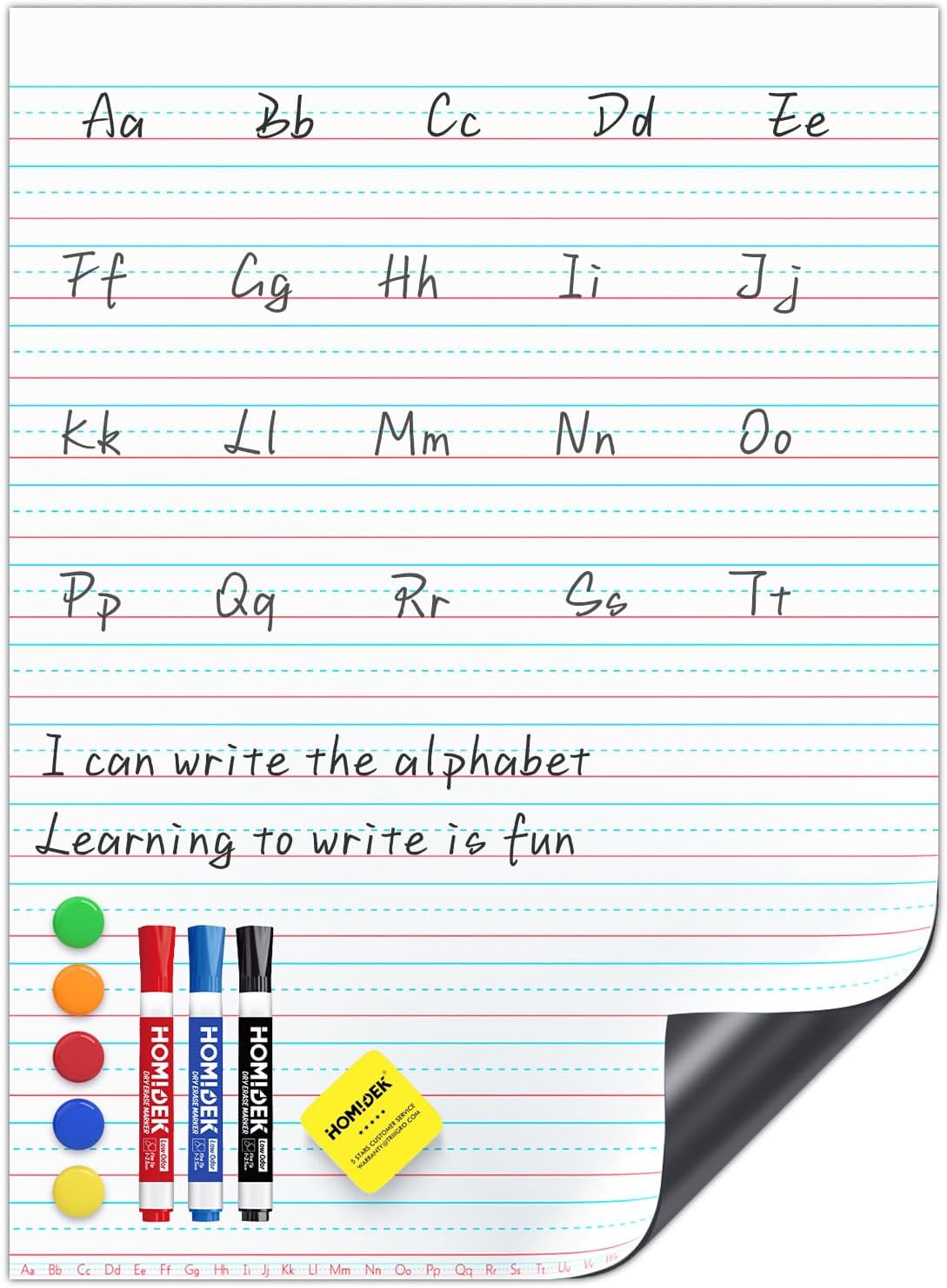 HOMiDEK Magnetic Handwriting Paper for Whiteboard - 17.5x24 in Dry Erase Writing Paper with Lines - Lined Notebook White Board with Markers, Magnet, Eraser