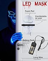 Vista 4 de Sumind Máscara LED de Halloween, esqueleto LED aterrador, hacker de purga que brilla en la oscuridad, para fiesta de disfraces de Halloween (azul)