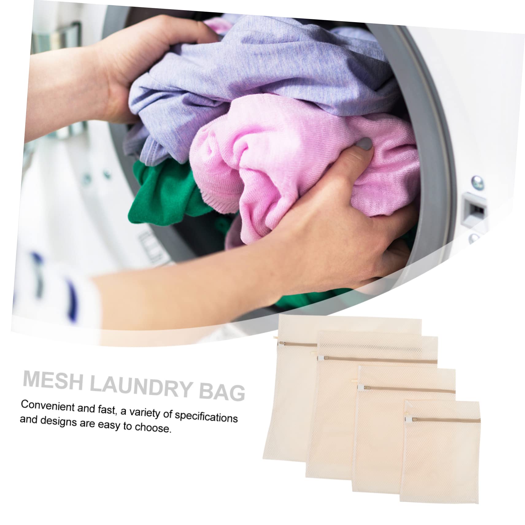 Borsa Rete per Lavaggio Delicati 6 Pezzi in Poliestere Beige | Chiusura Cerniera, per Reggiseni e Calze, Accessori Lavanderia per Lavatrice