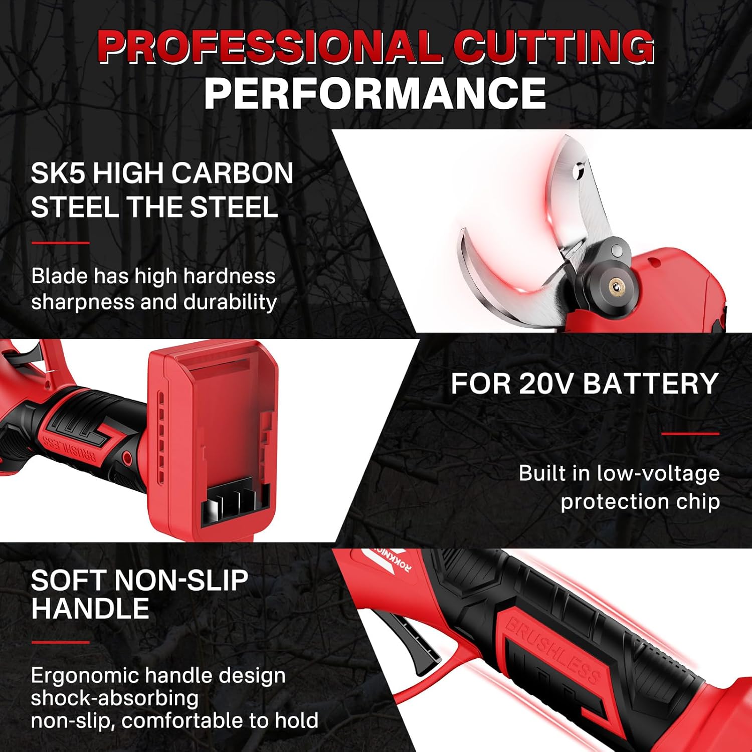 Electric Pruning Shears for Milwaukee 18V Battery,1.2in Cordless Electric Pruner With Brushless Motor,Tree Pruner Branch Cutter with SK5 Blade for Gardening TreeTrimming(Tool Only No Battery)