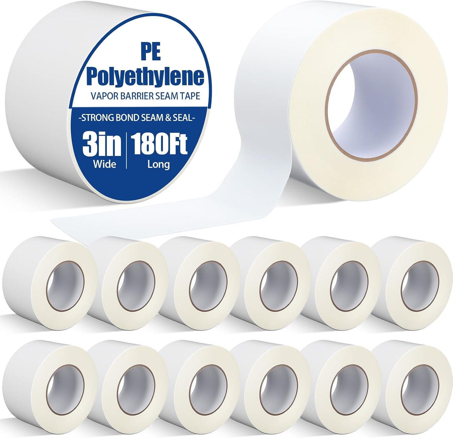 Treela 12 Rolls Vapor Barrier Tape 3" x 180' 9 Mil White Polyethylene Tape