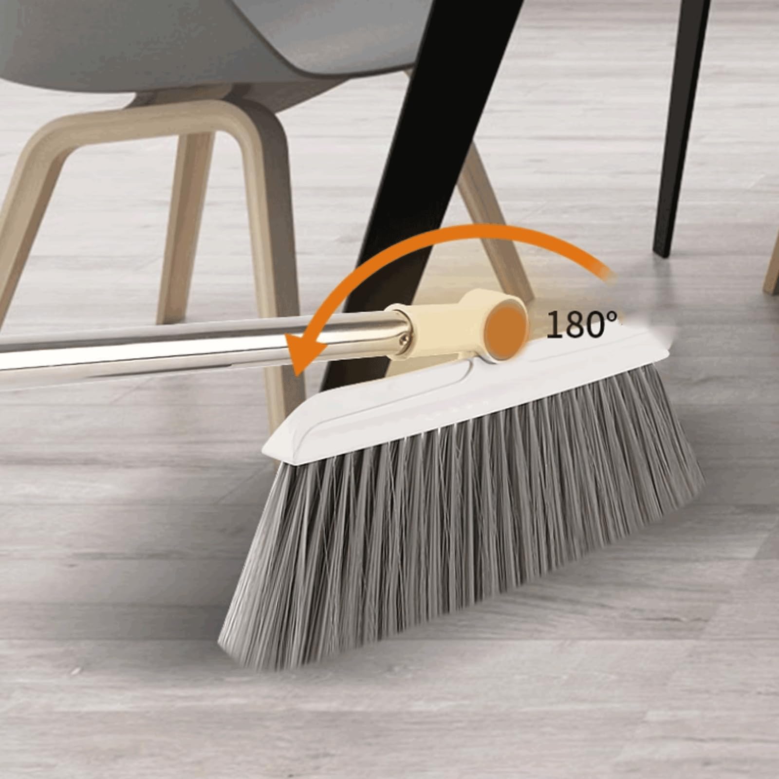 Compacto Juego de Escoba y recogedor de plástico, Escoba giratoria con Mango Largo de Acero Inoxidable, recogedor Plegable con Dientes raspadores Ligero