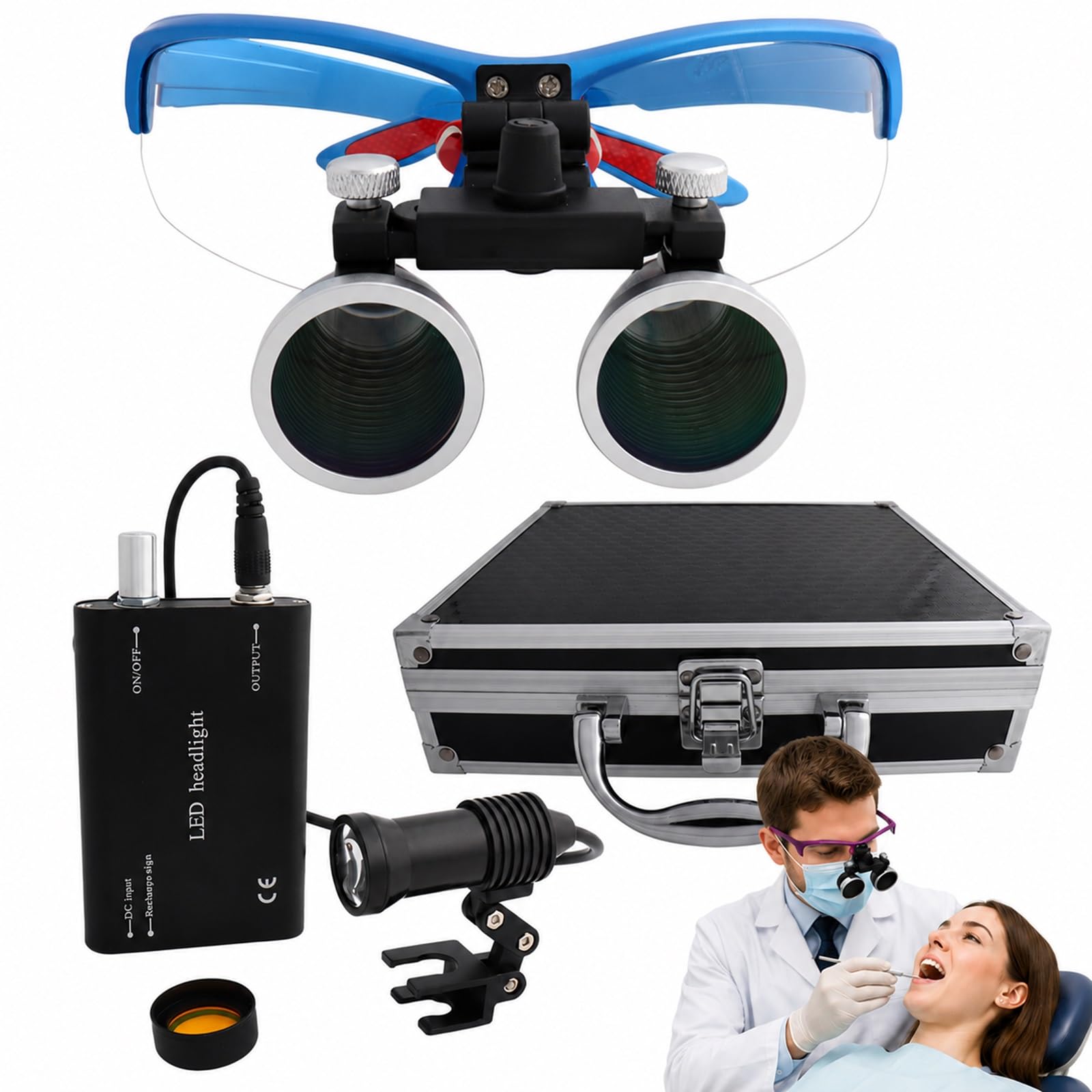 Lenti D'ingrandimento Binoculari Professionali Ed Ergonomiche (2.5X/3.5X) – Occhiali Ingranditori Da Testa Con Lampada LED 5W, Distanza Interpupillare Regolabile E Custodia In Alluminio(Blue,3.5X)