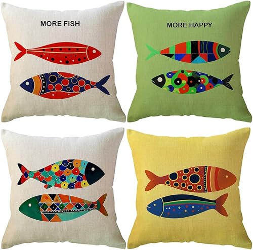 Sea Theme - Fundas de almohada náuticas para la playa, 18 x 18 pulgadas, paquete de 4 (Sea-2)