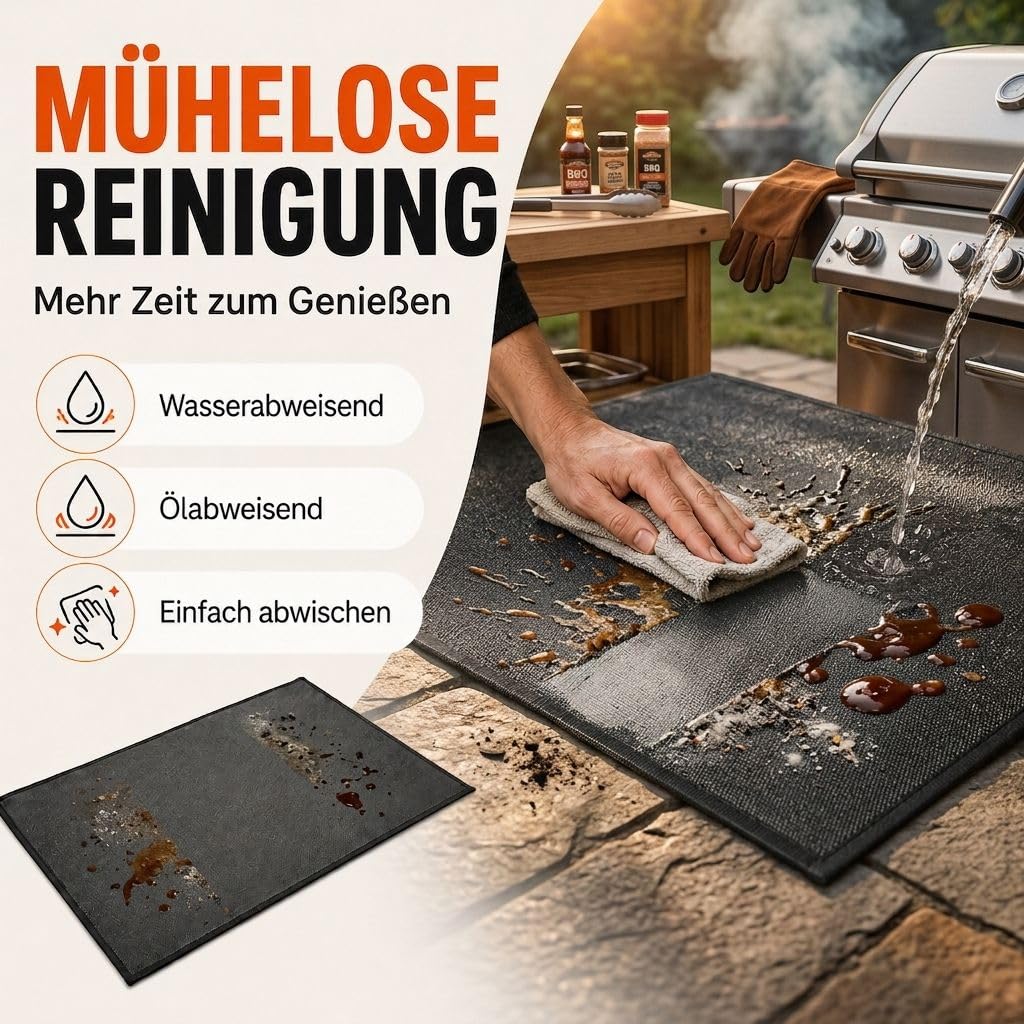 HEAT Grillmatte für Gasgrill 81x152cm, Grillmatten für Holzkohle, BBQ Grillmatten, Grillunterlage, Grillteppich, BBQ Zubehör, Rechteck