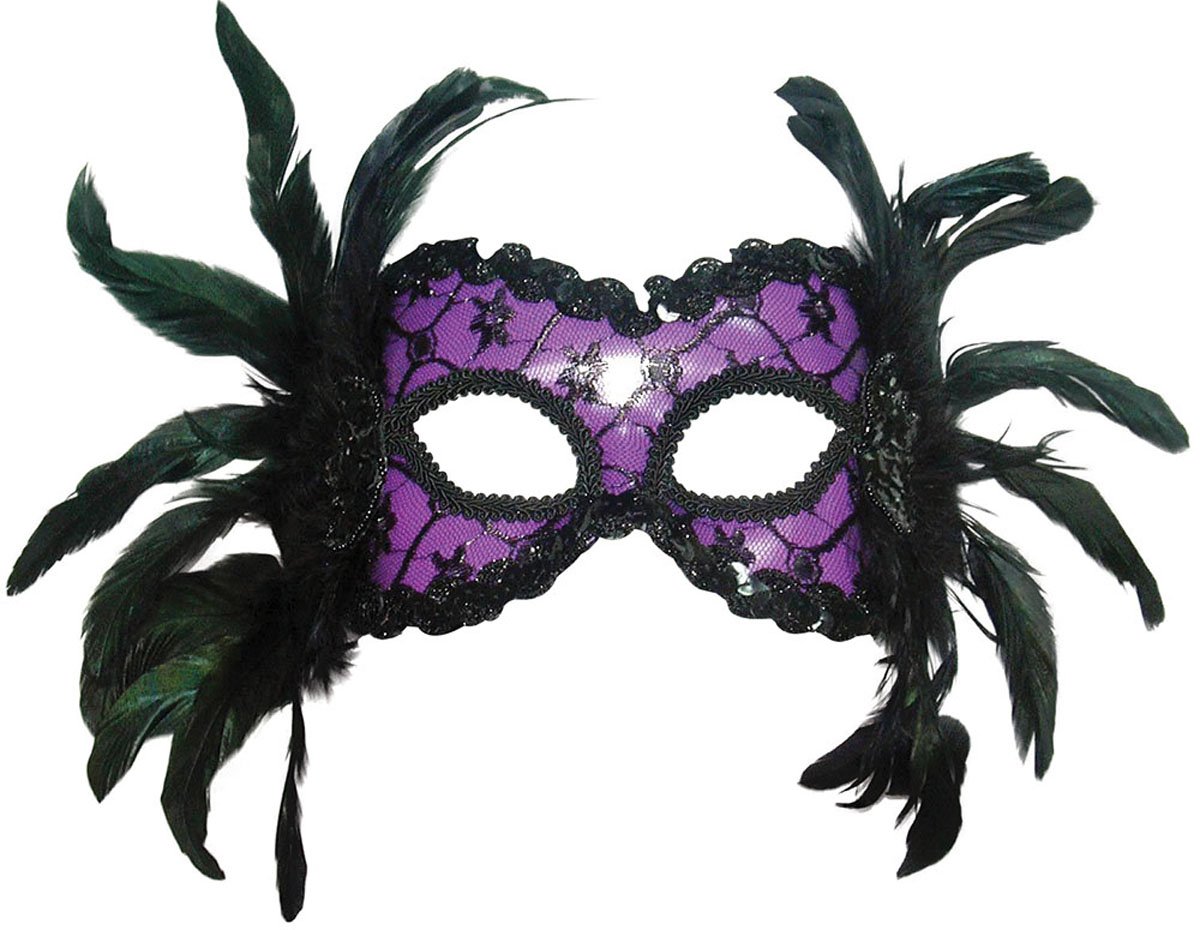 Purple/Black Lace.Side Feath. Foxtrot Masquerade Party Fancy Dress Disguise Masks & Eyemasks Outfit Accessory