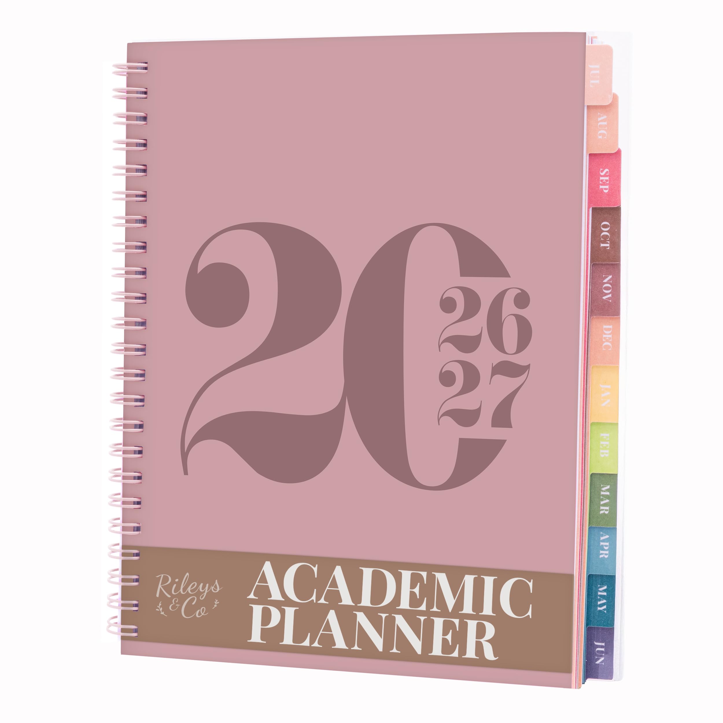 Rileys Academic Diary 2026-2027, Daily, Weekly & Monthly Planner, July 2026 - June 2027, Student Notes Pages, Twin-Wire Binding, Weekly Agenda for School & Work (20 x 15 cm, Pink, Typographic)