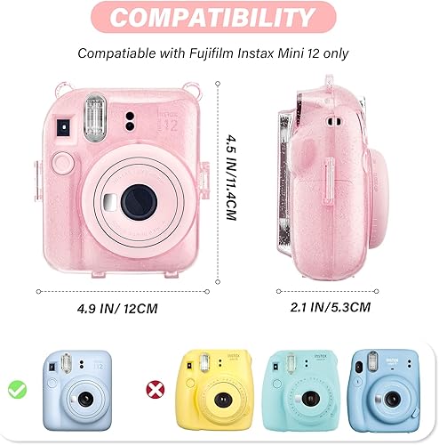Miniatura 2 de Fuji Mini 12 - Funda rígida de policarbonato transparente para cámara instantánea Instax Mini 12 con calcomanías y soporte para almacenamiento de