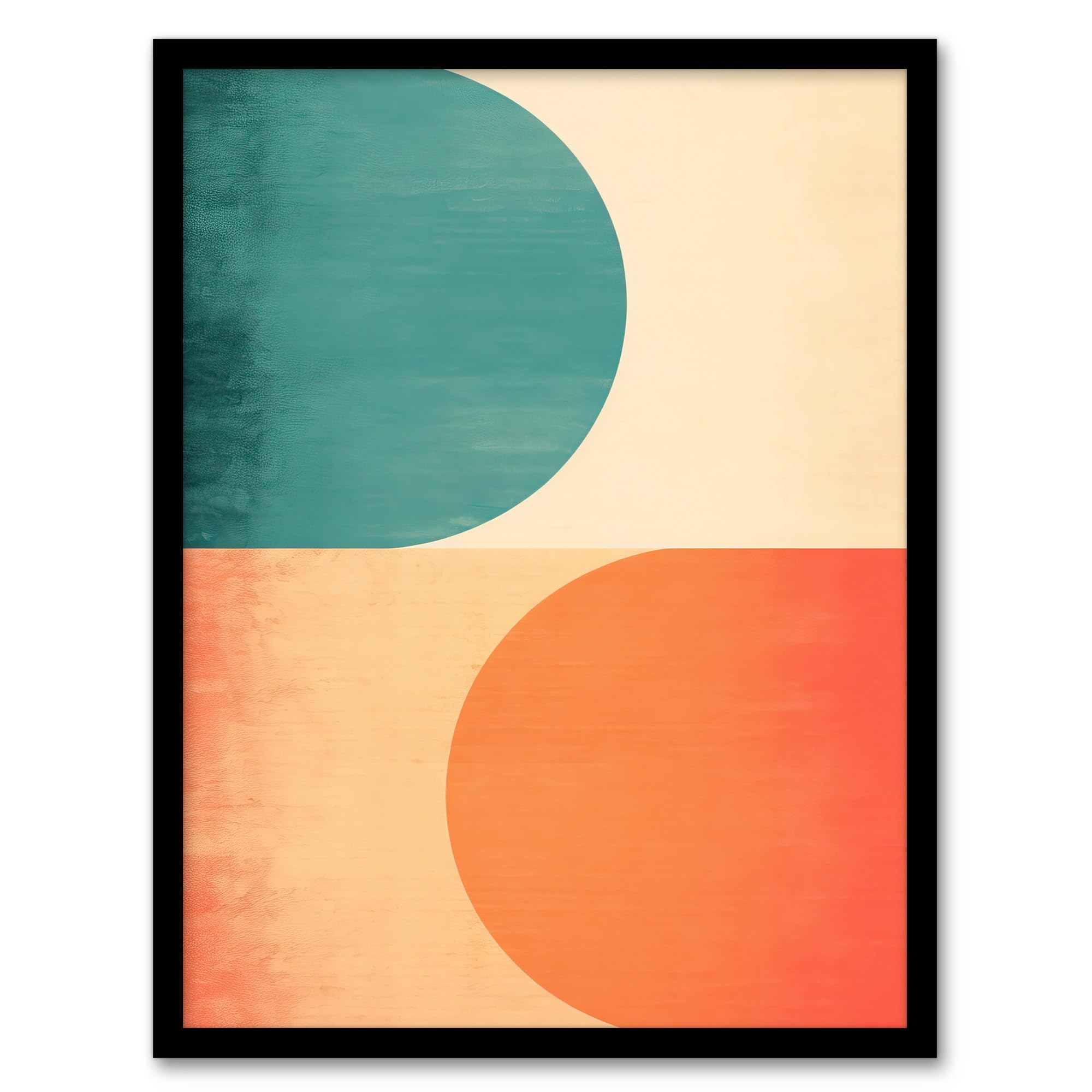 Wee Blue Coo Teal Swipe Left Orange Swipe Right Abstract Cold and Hot Match Painting Artwork Framed Wall Art Print A4