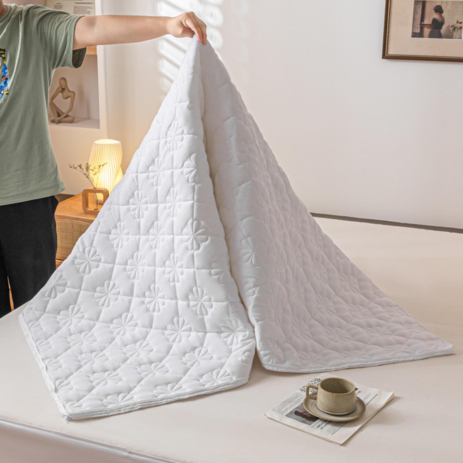 Coprimaterasso trapuntato, con angoli, per letti singoli/matrimoniali/king size, lavabile e spesso, design con cerniera, B160 x 200+25 cm