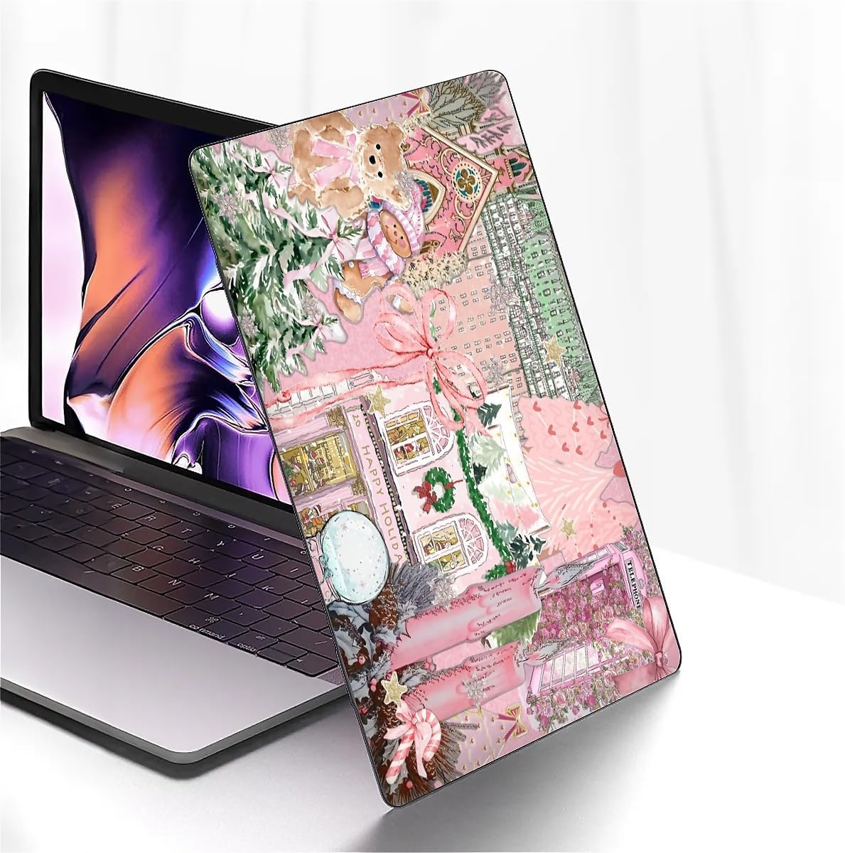 for MacBook Air 13 Inch Release 2022/2025 Model A2681/A3240 M2/M4 Chip Black Computer Case,Novelty Premium Pattern Hardshell Laptop Case Pink Coquette Christmas Holiday Collage