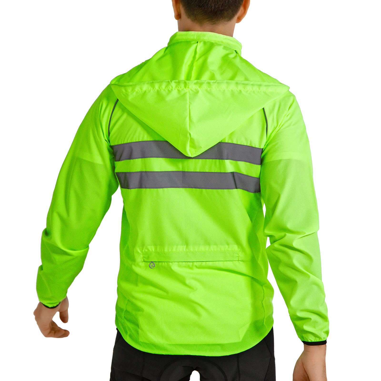 WOSAWE Veste de Cyclisme avec Capuche Cachée, Hauts de Vélo de Montagne Haute Visibilité Coupe-vent pour Randonnée, Course, Camping, Équitation