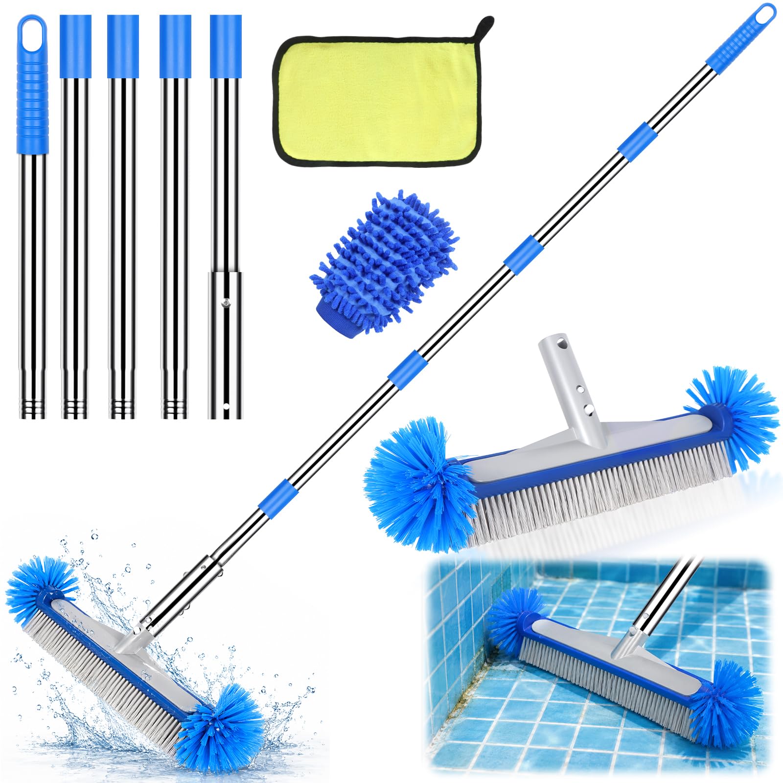 Pool Cleaning Brush Kit, Heavy Duty Pool Brush with Telescopic Aluminium Pole