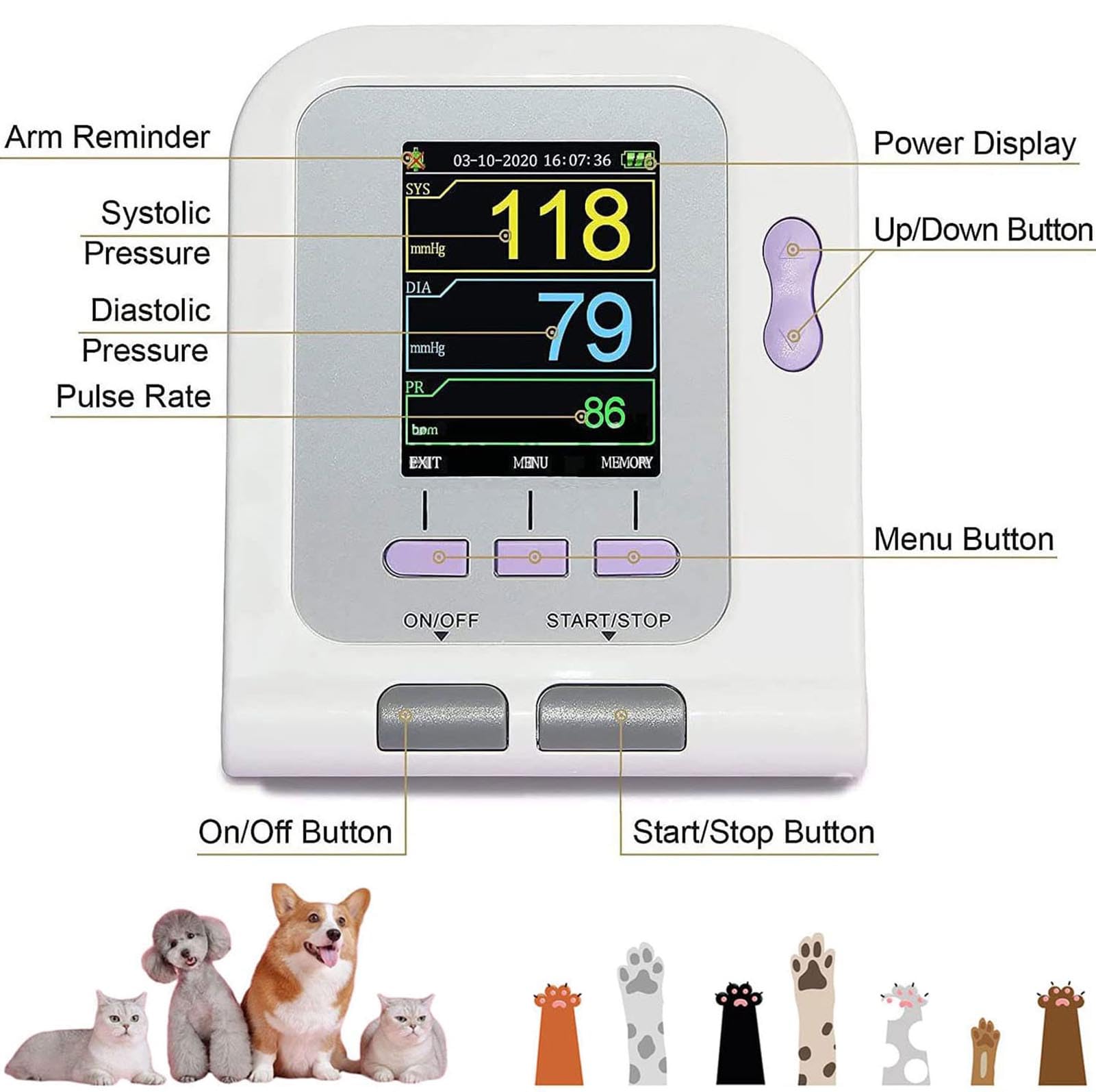 TensióMetro Veterinario Digital, 3 Manguitos, TensióMetro ElectróNico Veterinario, Equipamiento Veterinario, MedicióN De OxíGeno En Sangre, Cuidado Animales para Perros/Gatos/Mascotas