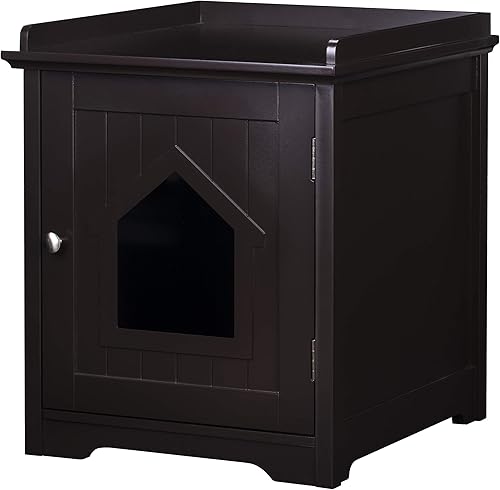 PAWLAND Caja de arena para gatos, mesa auxiliar de casa para gatos, casa de mascotas de mesita de noche, casa de gato interior, espresso