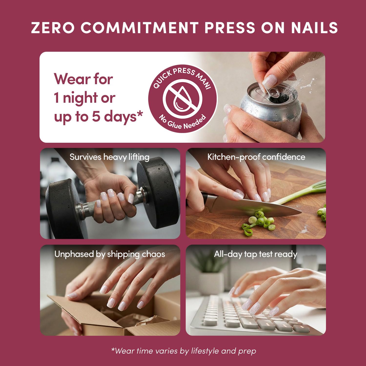 Glamnetic Quick Press Mani - No Glue Press On Nails, Just Peel and Stick, Square Extra Short Nails, Mess Free, Salon Quality Stick On Nails, Daydream Veil | in 15 Sizes - 30 Nail Kit | Gift For Mom