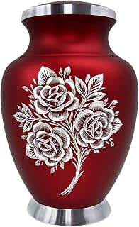 Rose Cremation Urn for Ashes for Women & Men - Handcrafted Rose Urns for Human Ashes Adult Female & Male - Funeral Urns for Women - Honor Your Loved Ones with Decorative Urns (Red, Large)