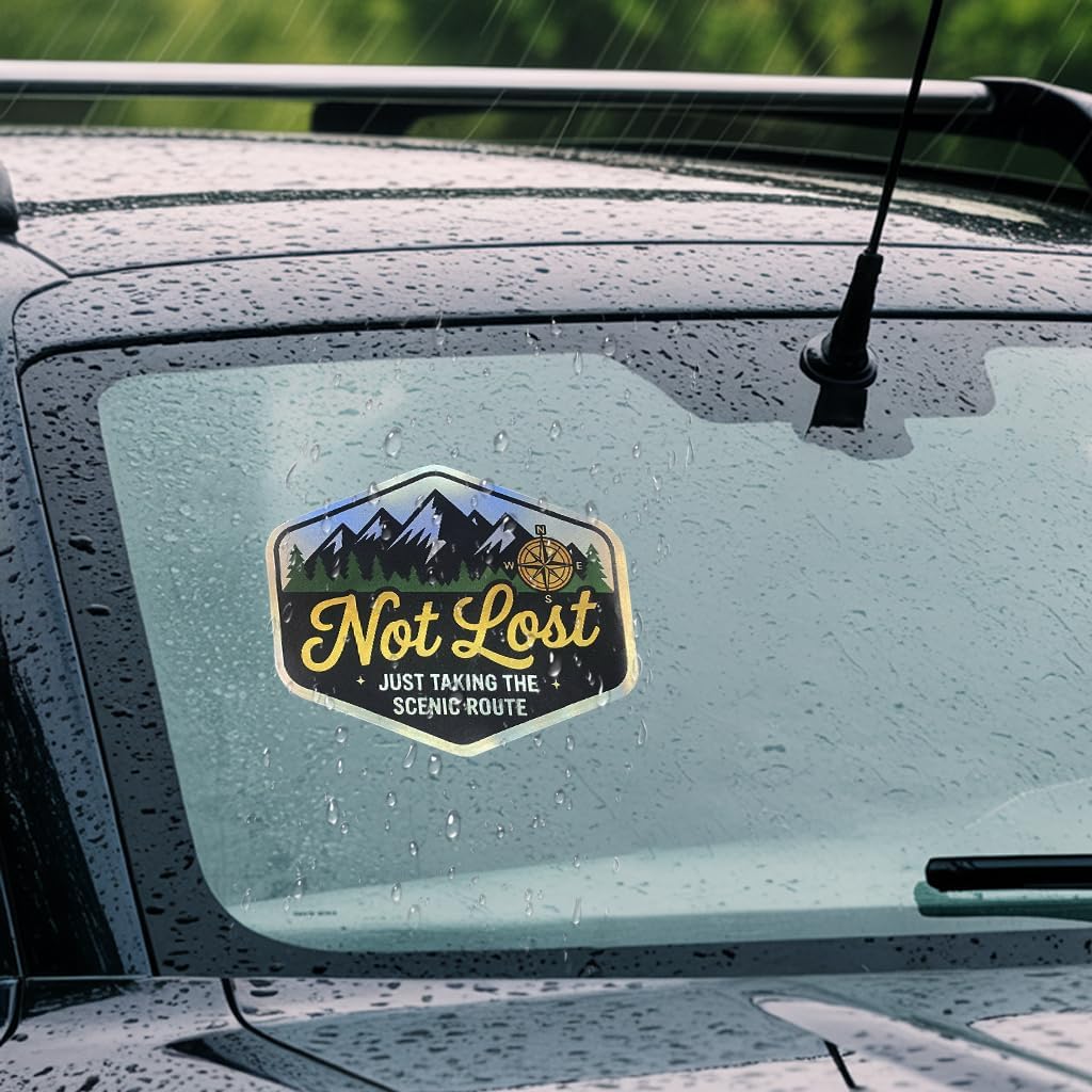 Not Lost Just Taking The Scenic Route Holographic Bumper Sticker, Nature Camping Hiking Adventure Gift Decal Stickers for Car Truck Laptop Window Door 7 Inches image 4
