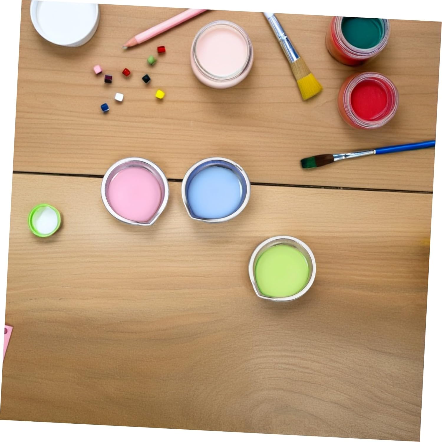 HINTRMENT 20pcs Stainless Steel Watercolor Palette Tray with Spout Small Paint Mixing Bowls for Artists and Model Paint Suitable for Oil and Water-Based Pigments