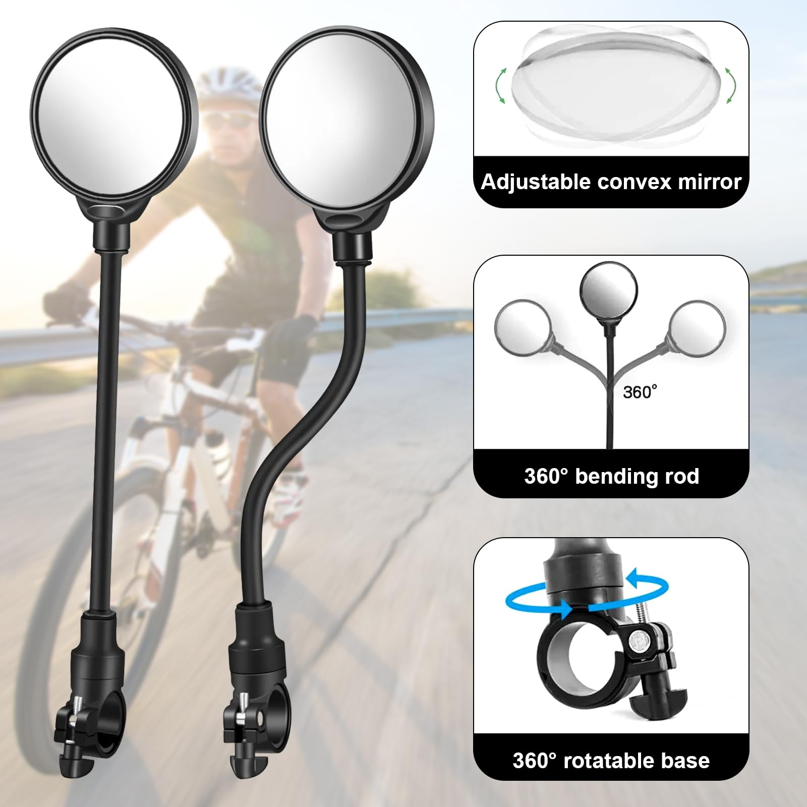 2 Pièces Miroirs De Vélo Miroir Convexe pour Guidon 360° Réglable Haute 2 Pièces Miroirs De Vélo Miroir Convexe pour Guidon 360° Réglable Haute