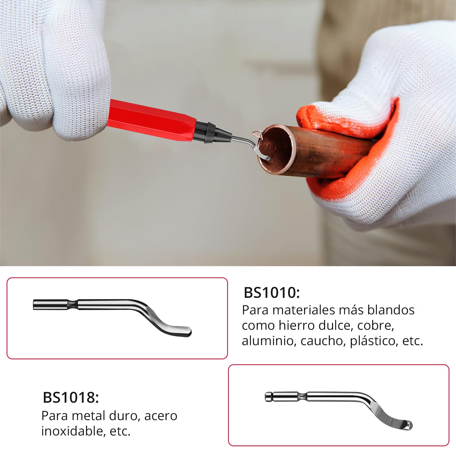 XUNTOP Herramientas de Desbarbado, 13Pcs Desbarbador Metal con Cuchillas BS1010 y BS1018 Herramienta de Desbarbado de Bordes para Limpiar Tubos de Latón, Acero, Aluminio, Cobre o PVC