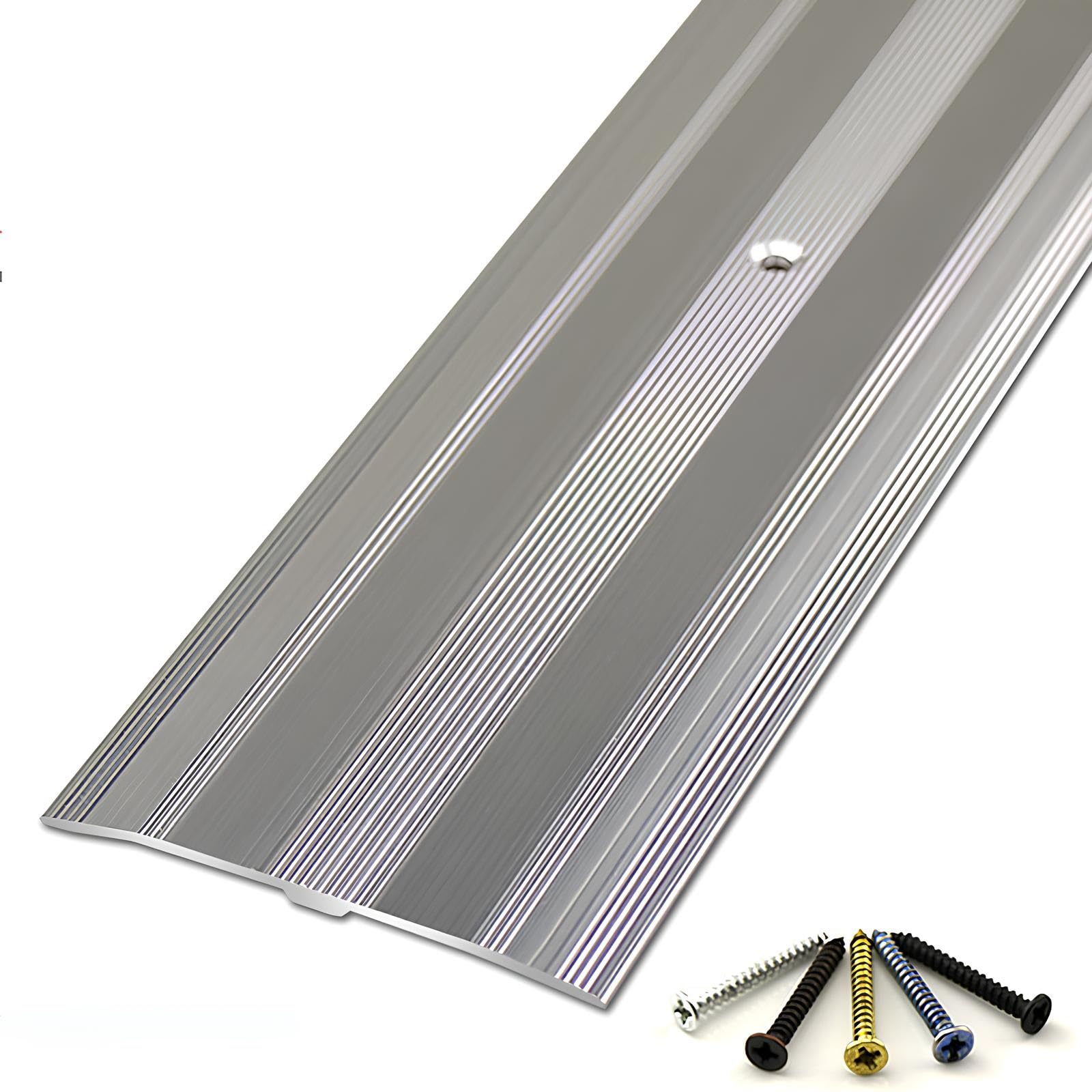 Floor Threshold Transition Strip 60mm Wide Aluminum Carpet Cover Strip Compensation Profile for Joining Laminate Planks Tiles Floor Gaps(Silver,150cm)