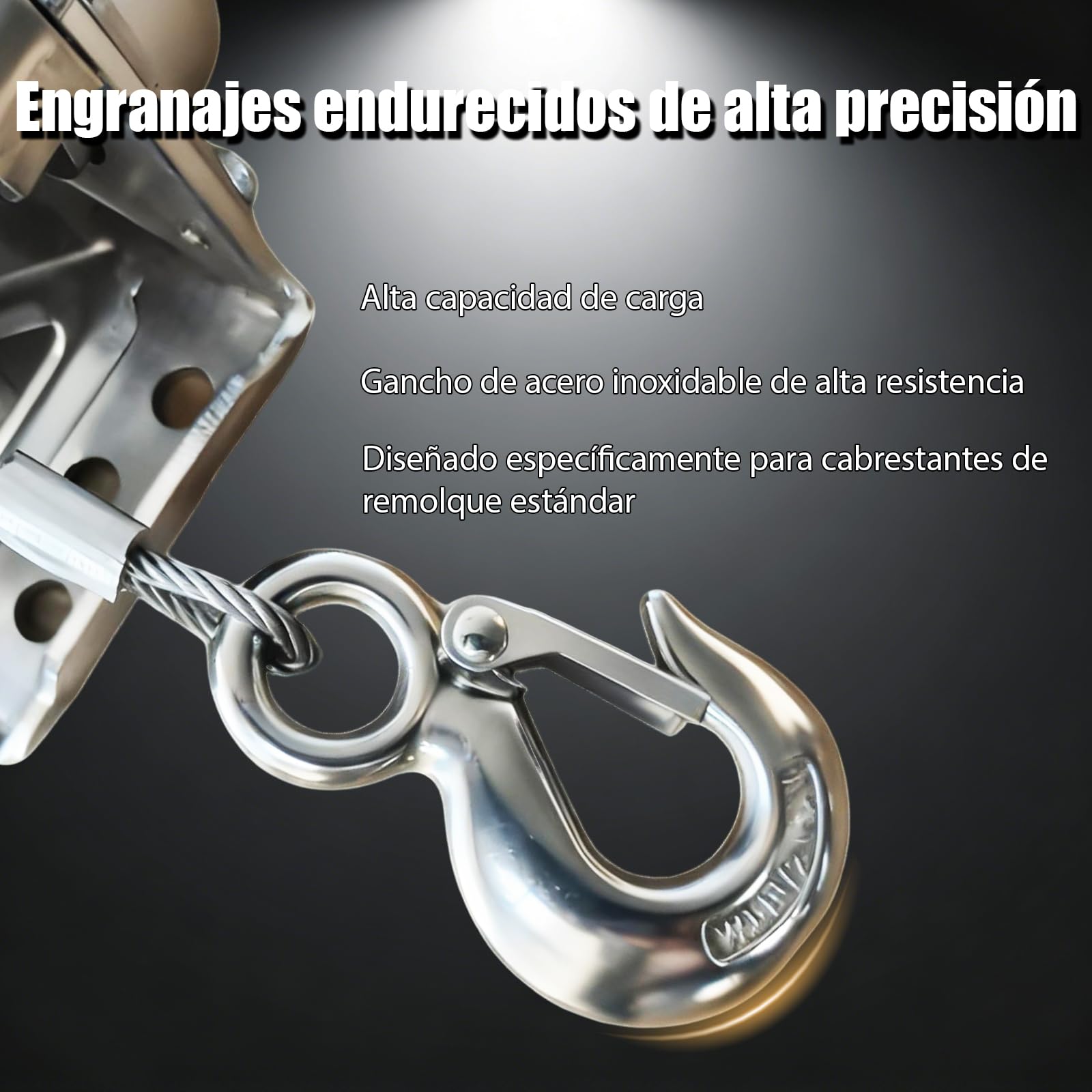 Cabrestante manual 1200lb | Cable de acero inoxidable | Polipasto manual con freno automático | Relación de transmisión 4:1 | Cabrestante de Remolque para barco, trailer, caza, uso pesado (1)