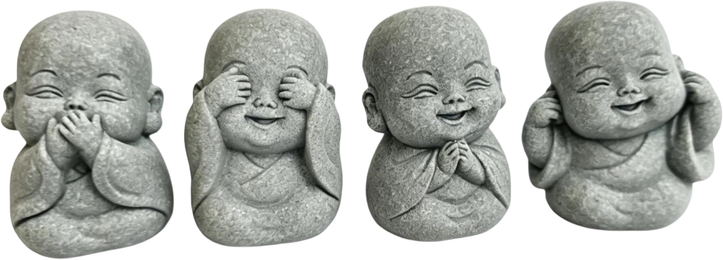 4-in-1 Mini Buddha Statue Set - See/Hear/Speak/Think No Evil, Zen Feng Shui Decor for Home, Aquarium, Garden, Office - Spiritual Resin Figurines with Blessing Amulet (Mini Buddha Statue)