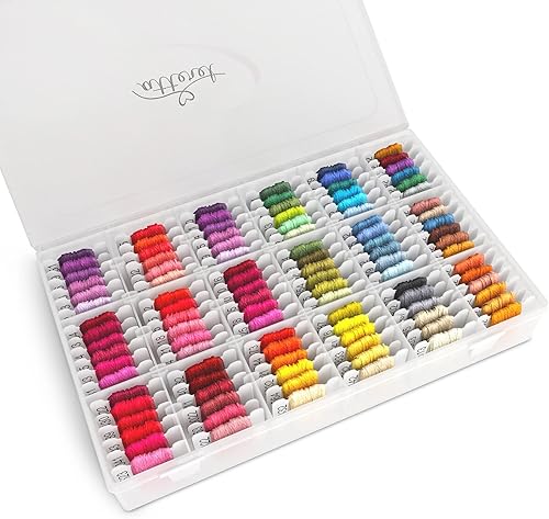 Kit de hilo dental para bordar, 108 colores, 99 algodón, 9 hilos metálicos. En bobinas de plástico en caja de almacenamiento organizadora.