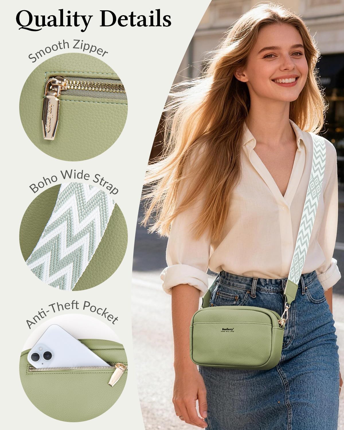 Small Boho Crossbody Bags for Women, Vegan Leather Cross Body Cell Phone Purse Shoulder Handbag with Wide Strap | Adjustable strap, Theft proof, Ideal gift, Spacious capacity, Macaron color