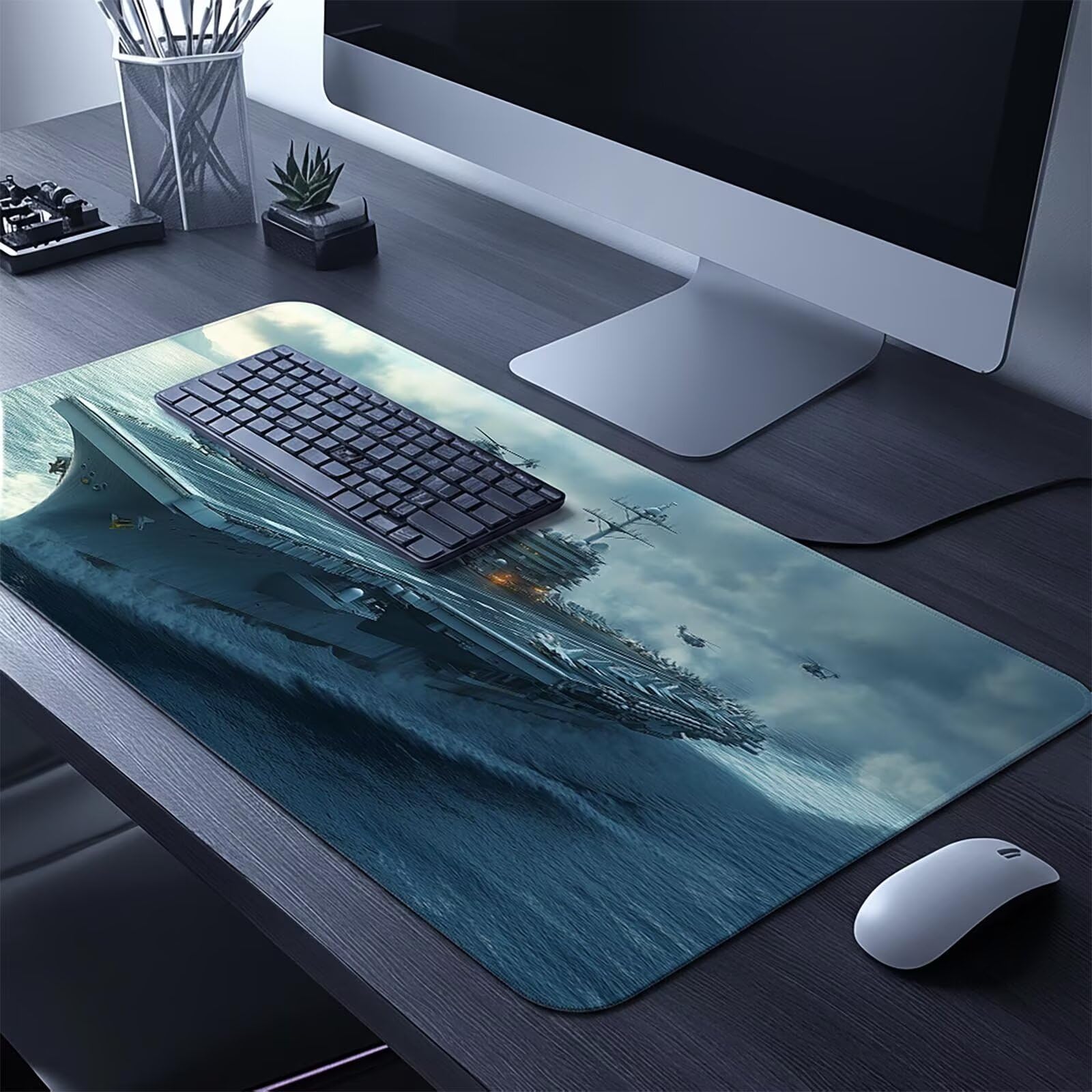Tappetino Mouse Gaming Portaerei Tappetino Scrivania Aereo Mousepad 50x100x0.3 cm Precisione e Velocità Migliorate, Mousepad xxl Copri Scrivania per Pc Portatile Tastiera Gaming Regalo Uomo FSBD-6368