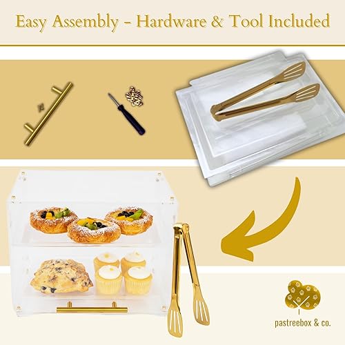 Miniatura 6 de PASTREEBOX & CO. Expositor de pastelería de acrílico con pinza para servir  Vitrina comercial de panadería de 2 niveles con puerta delantera