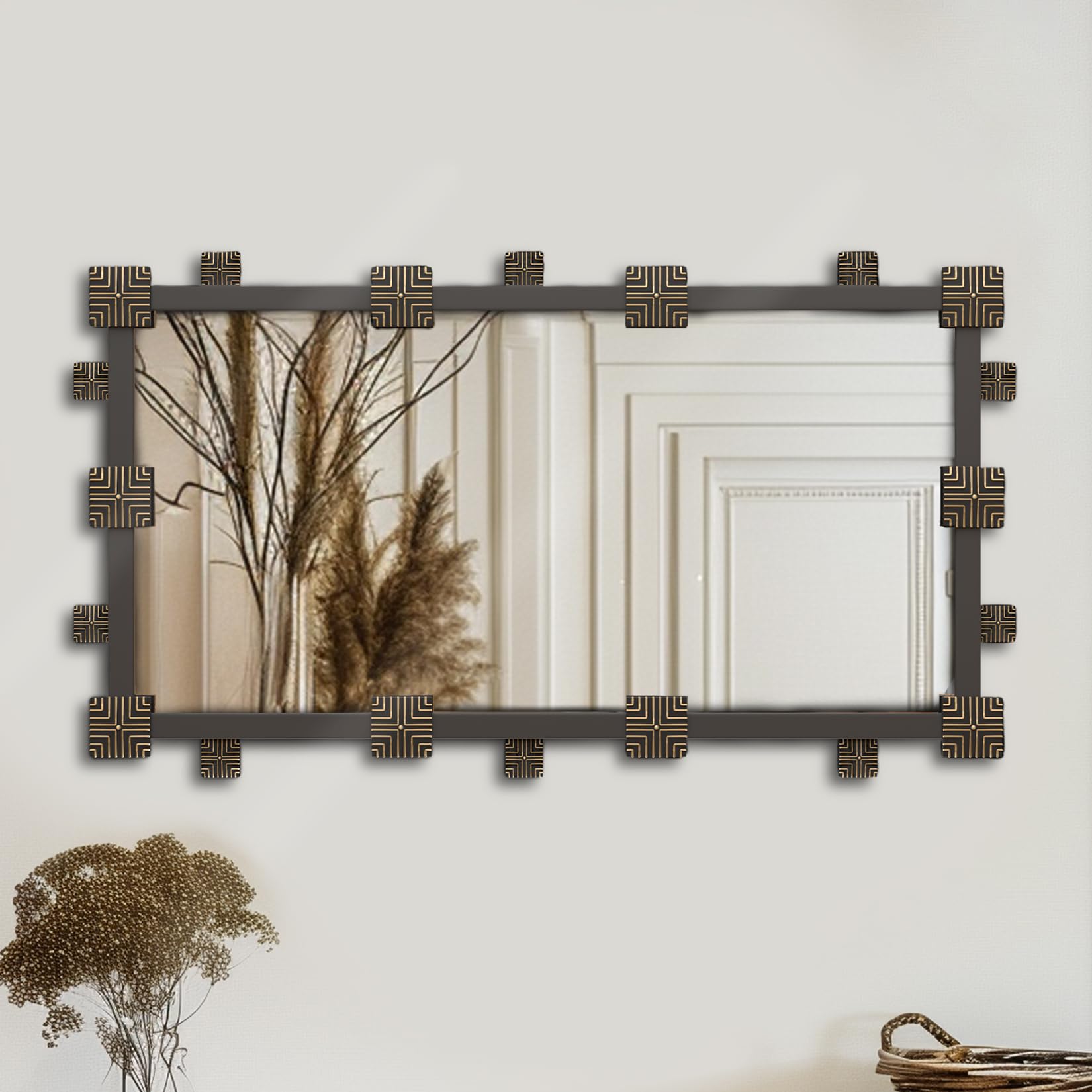Artloge Espejo de Pared Baño Vintage Industrial: Espejo Rectangular Decorativo Grande con Marco de Metal para Entrada Recibidor Salón Baño 102x52 cm