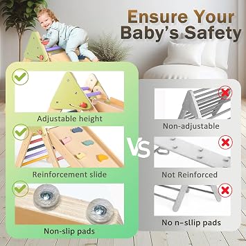 aiwo 7-in-1 Pikler Triangle Set Toddler Climbing Toys for 1+ Year Old Gift | Extra-thick wood, Foldable space-saving, Compact, Non-slip pads, Holds 2-3 kids, Montessori indoor yoy, Slide & Arch