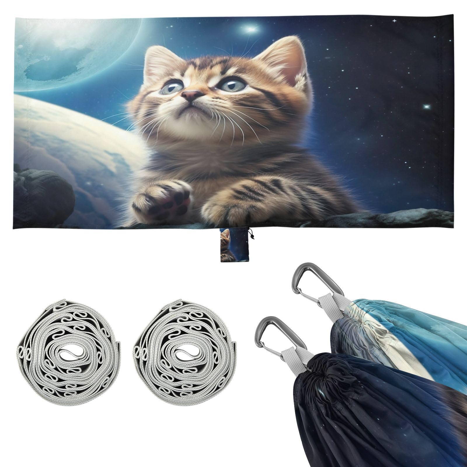 Haskirky Space Cat Camping Hammock, Single Portable Hammocks with Tree Straps & Attached Carry Bag, 330Lbs Capacity Perfect for Outside Indoor Hiking Beach Backpack Travel