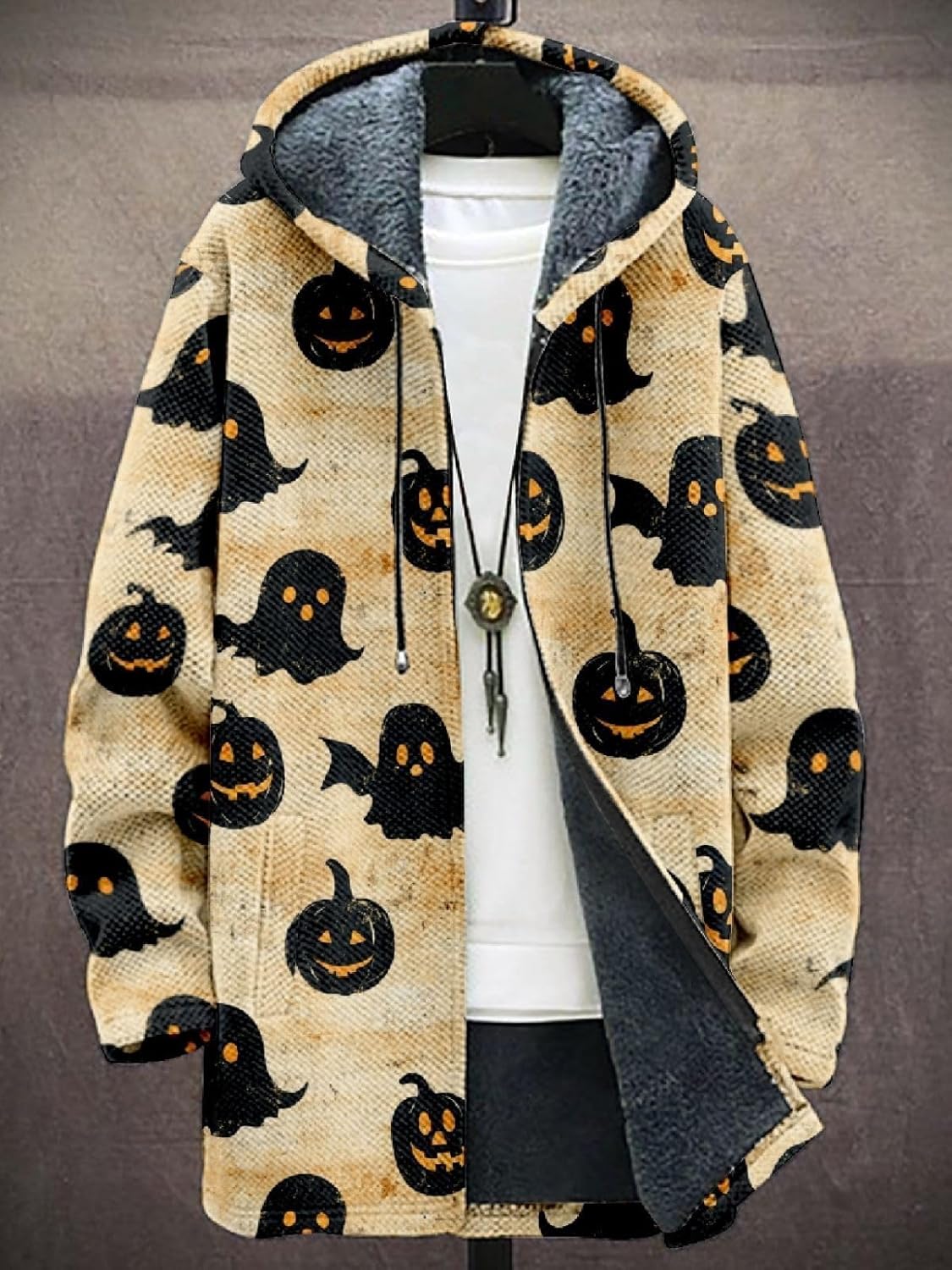 2025 Men's Ethnic Pattern Hooded Jacket Long Cardigan Hoodies Full Zip Vintage Knitted Zipper Coat with Pocket - Image 3