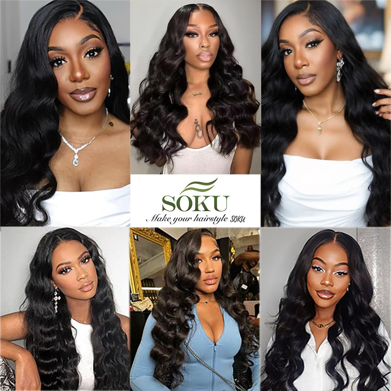 SOKU Perruque Synthétique de haute qualité Ondulée Longue Noire 81cm 13x6 Dentelle frontale avec Baby Hair pour Femme Naturelle