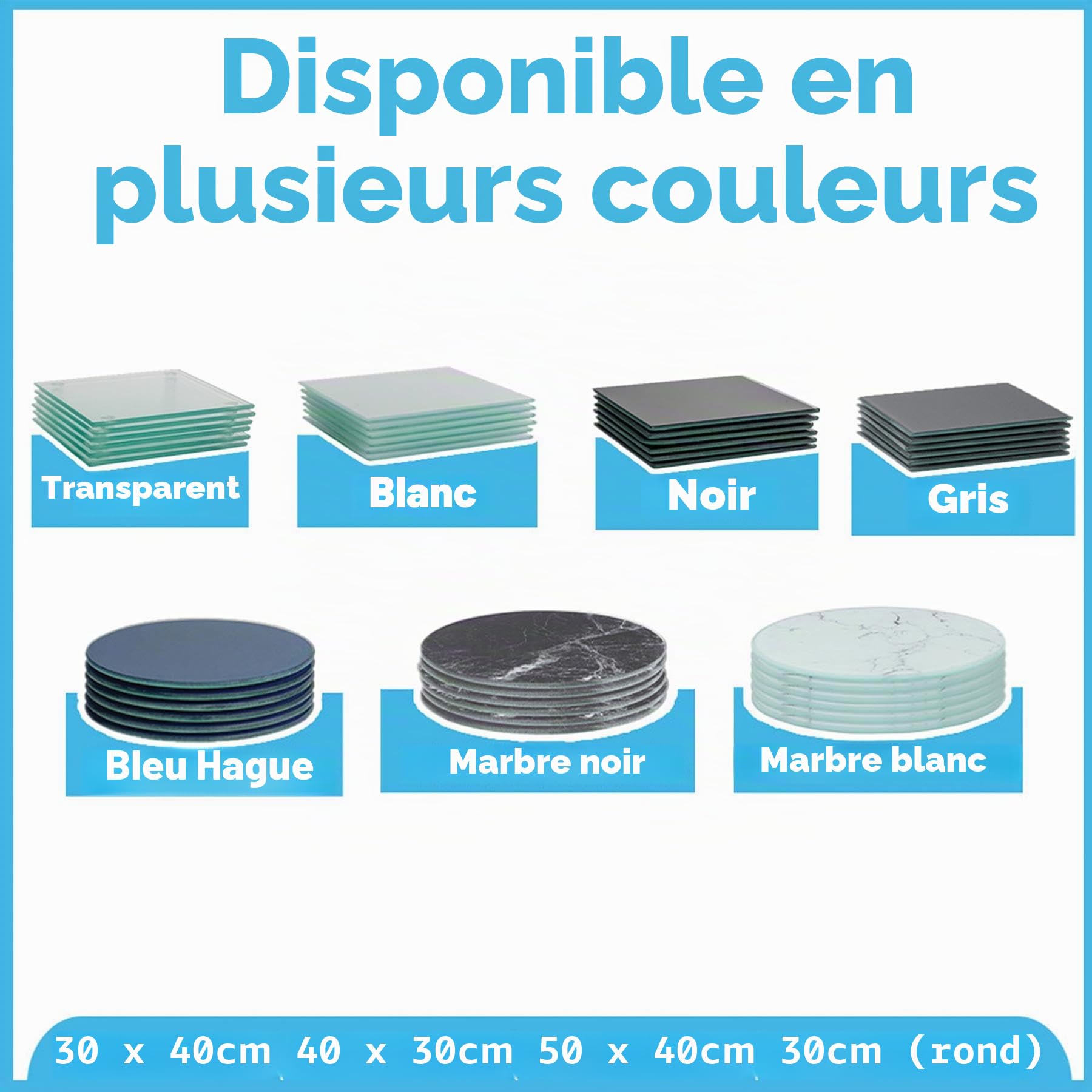 Ensemble de 6 Sets de Table en Verre. Sets de Table pour la Table à Manger - Blanc - 400 x 300 mm