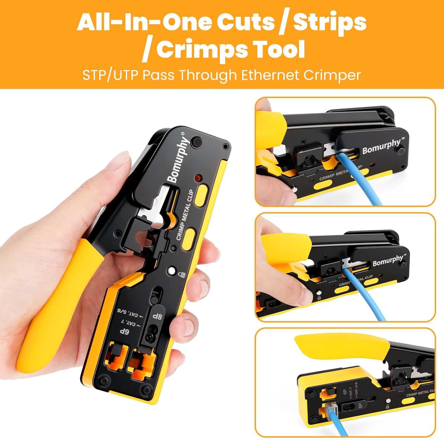 RJ45 Ethernet Crimping Tool Kit Cat5e Cat6a Crimper with RJ45 Cable Tester, Cat5e Connectors,Boot Covers,Stripper