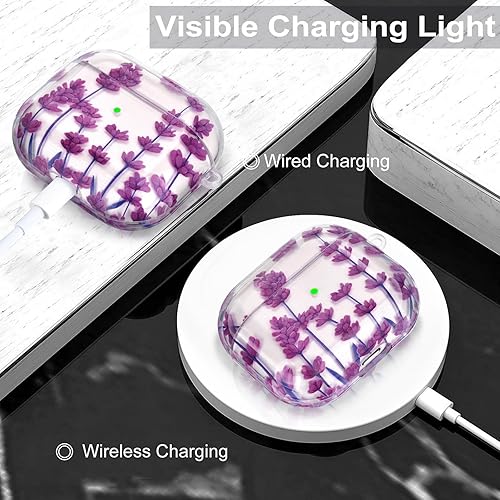 Miniatura 4 de QINGQING Funda protectora compatible con Airpods 3, diseño floral transparente con llavero Airpod de tercera generación 2021, a prueba de golpes y